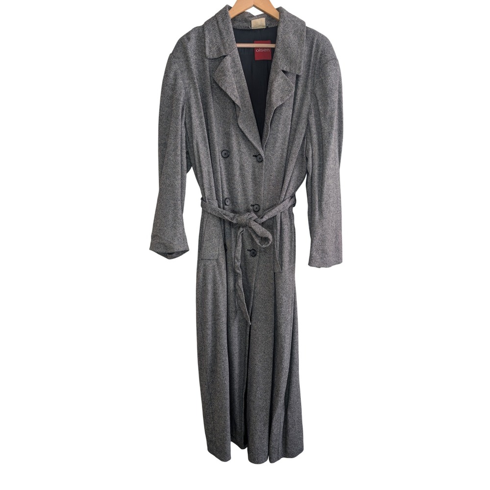 Olsen‎ Double Breasted Belted Trench Coat Gray Classic Maxi Length Old Money 90s